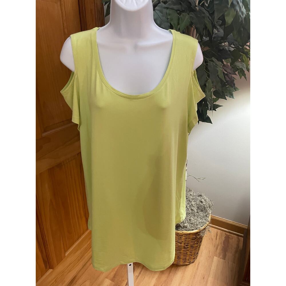 JM Collection Cold Shoulder Tunic, Apple Green, Size L